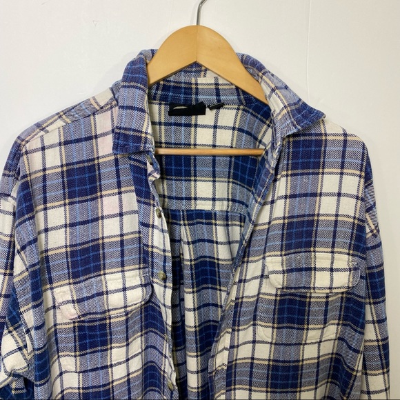 VTG Plaid Dad Flannel Shirt Blue Oversized L - Picture 5 of 11